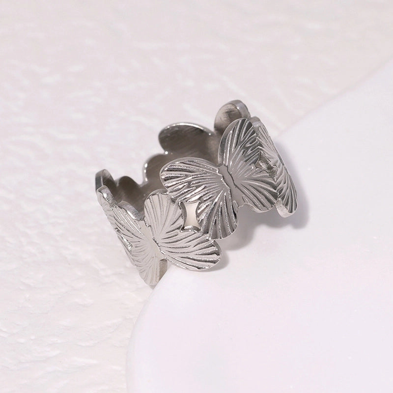 Casual Minimalist Geometric 304 Stainless Steel Hollow Out Inlay Open Rings