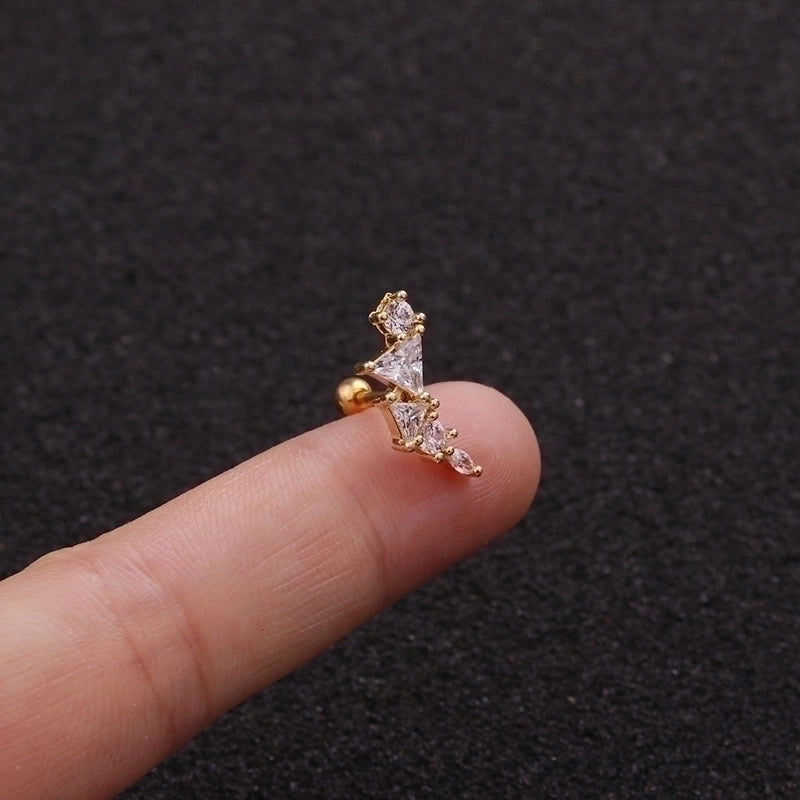 Minimalist Triangle Round Water Droplets Stainless Steel Copper Inlaid Zircon Ear Studs 1 Piece