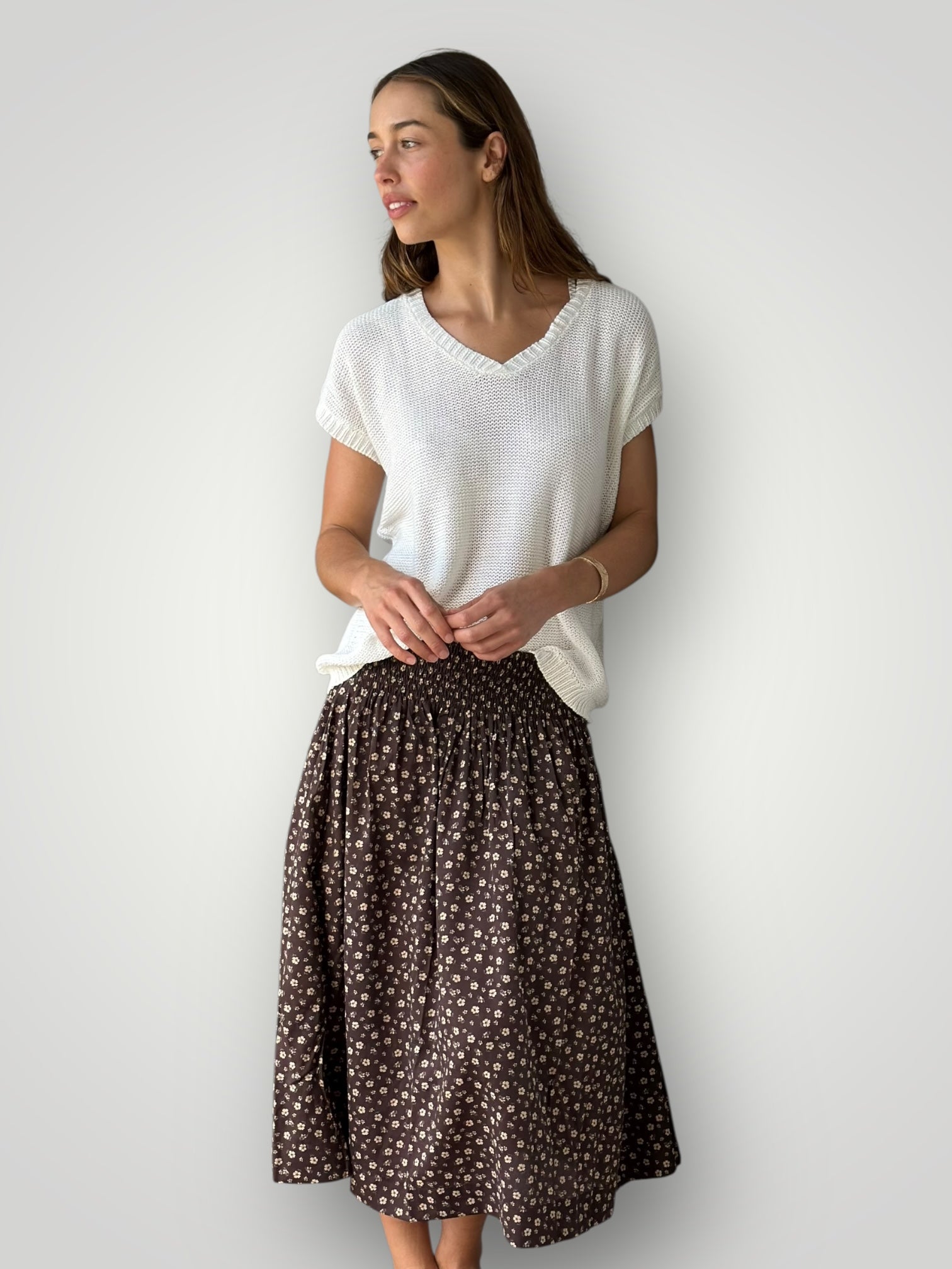 lola skirt - chocolate floral cotton