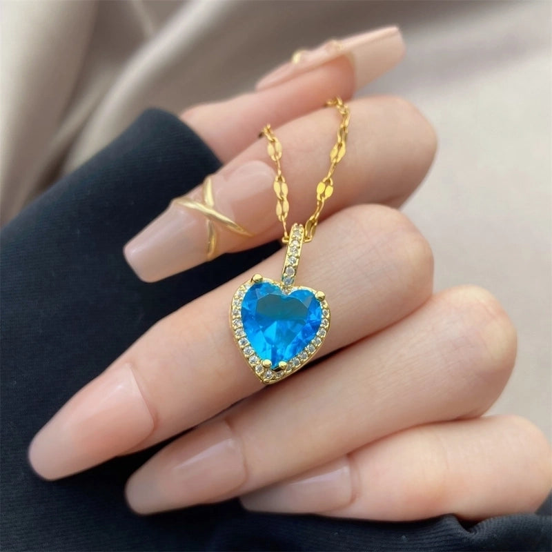 Vintage Style Geometric Stainless Steel Plating Inlay Zircon Pendant Necklace