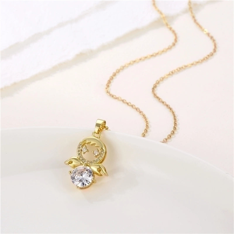 Shiny Angel Peacock Butterfly Stainless Steel Titanium Steel Inlay Zircon 18k Gold Plated Pendant Necklace
