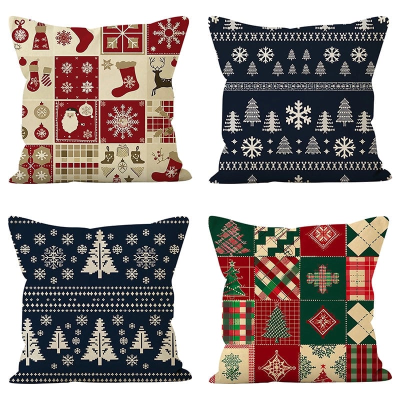 Christmas Classic Style Christmas Tree Snowman Snowflake Linen Polyester Pillow Cases Couch & Sofa Decor