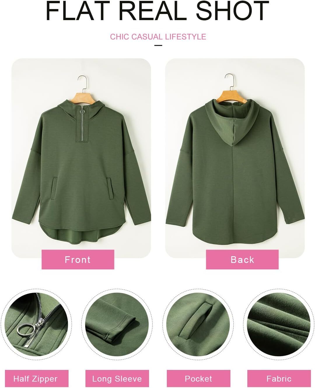 FINAL SALE⚡5 Packs for $25.95⚡- Women's Oversized Hoodies Casual Long Sleeve Half Zipper Pocket Sweatshirt Pullover Tops