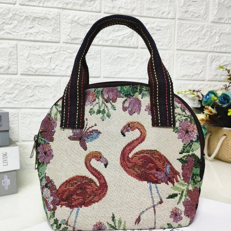 Women's Cotton And Linen Animal Cute Weave Shell Zipper Handbag