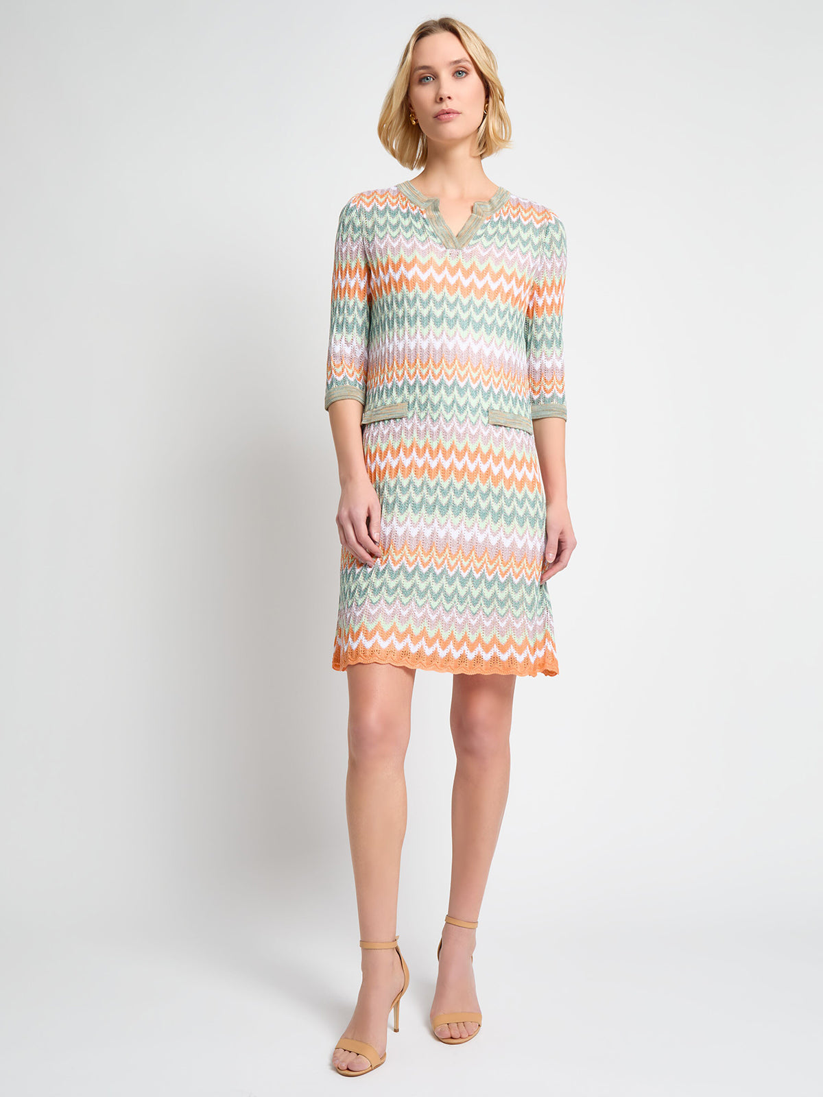 Pointelle ZigZag Lined Knit Shift Dress - True Fit