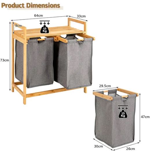 Bamboo Laundry Hamper With Dual Compartments