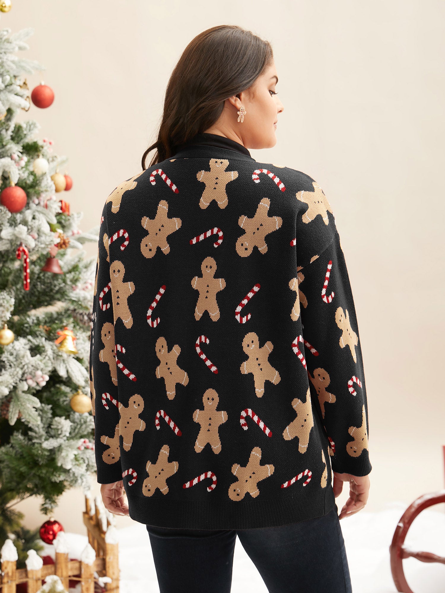 Gingerbread & Candycane Shimmering Threads Cardigan