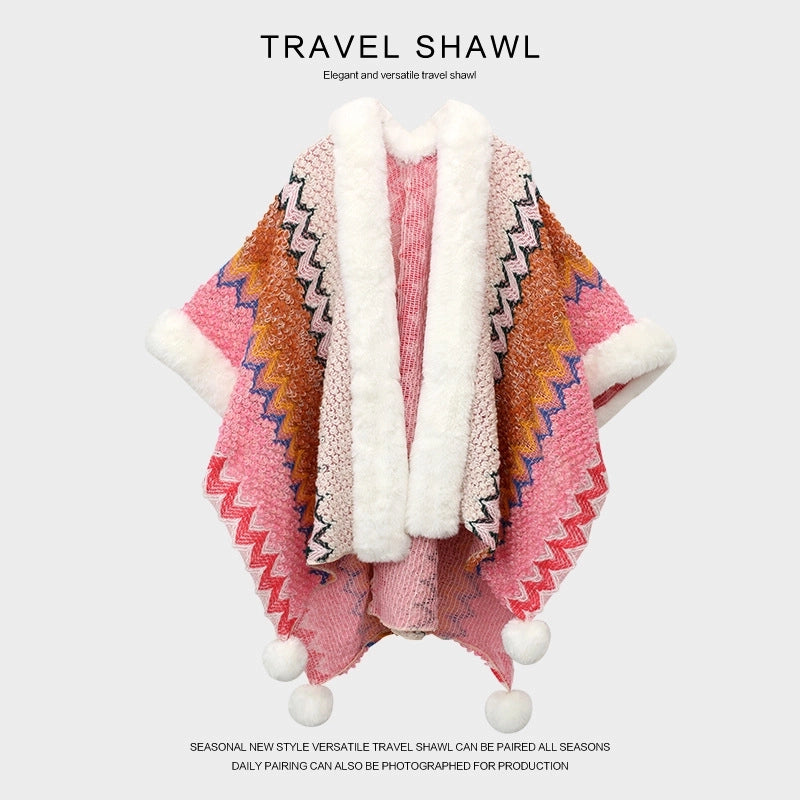 Women's Retro Multicolor Knit Patchwork Shawl