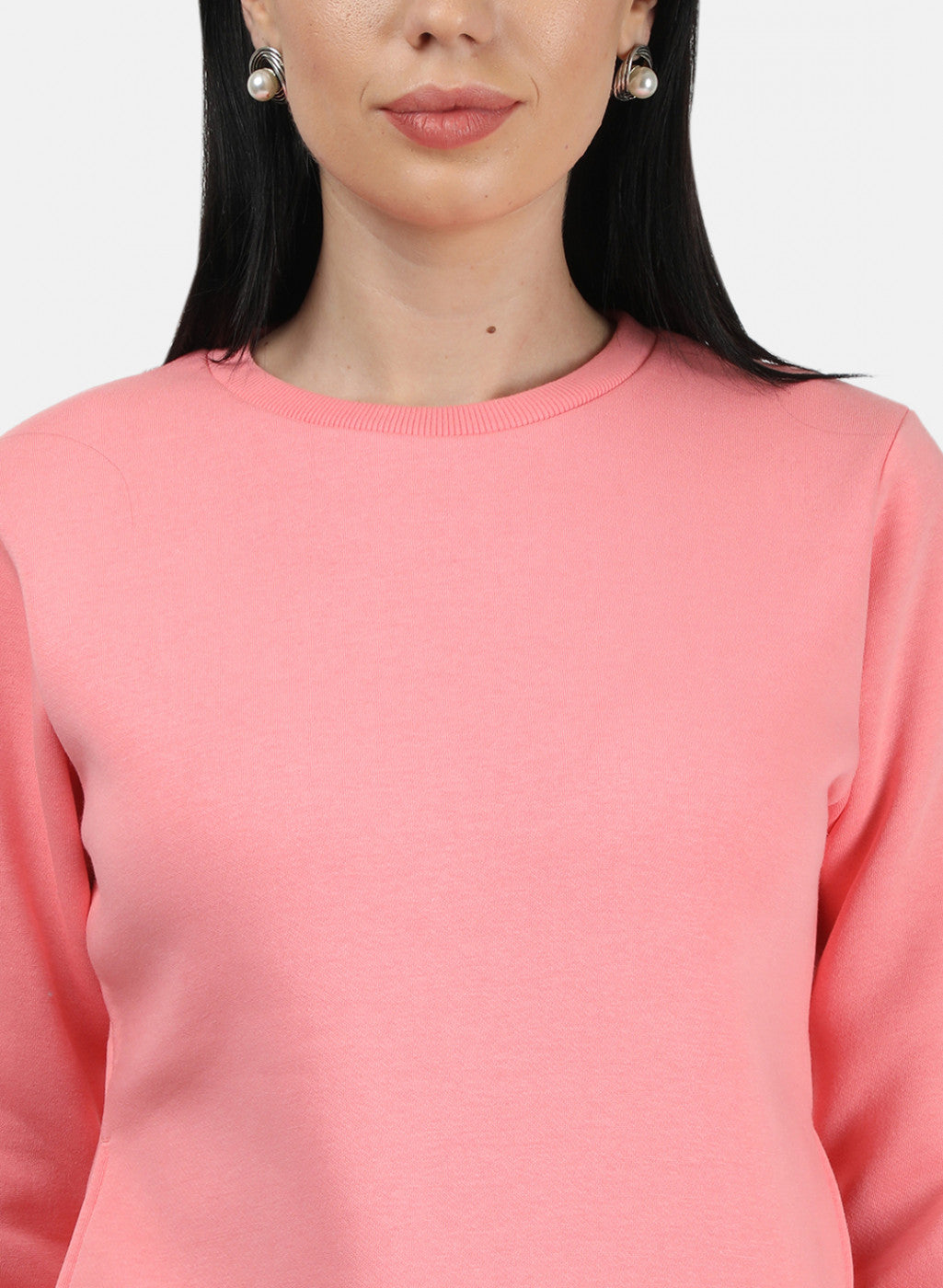 Women Peach Plain Sweatshirt