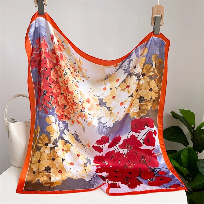 Unisex Casual Minimalist Stripe Flower Polyester Satin Printing Silk Scarf