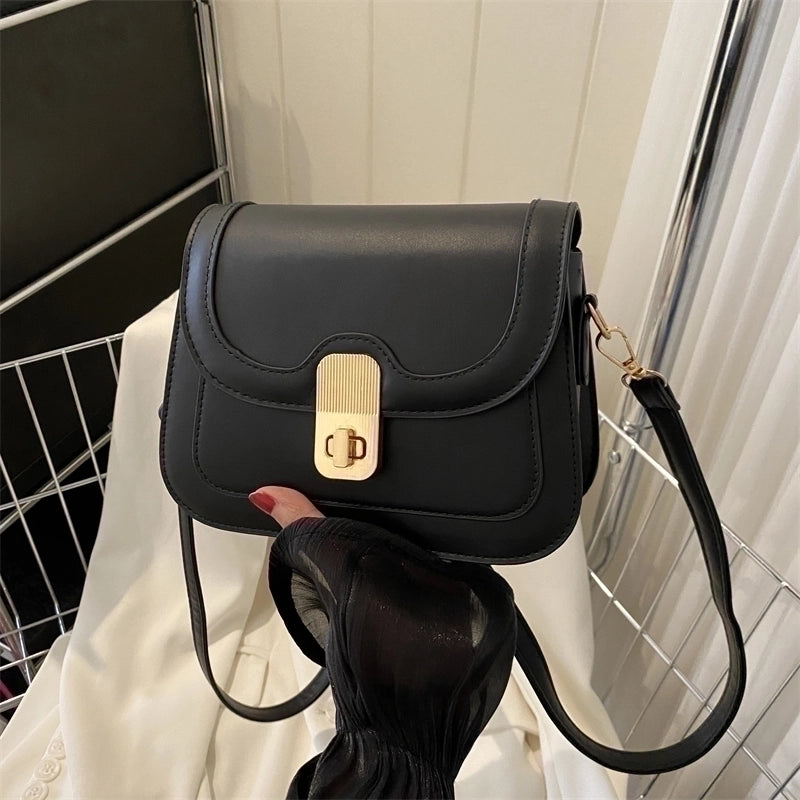 Women's Pu Leather Solid Color Elegant Square Flip Cover Crossbody Bag
