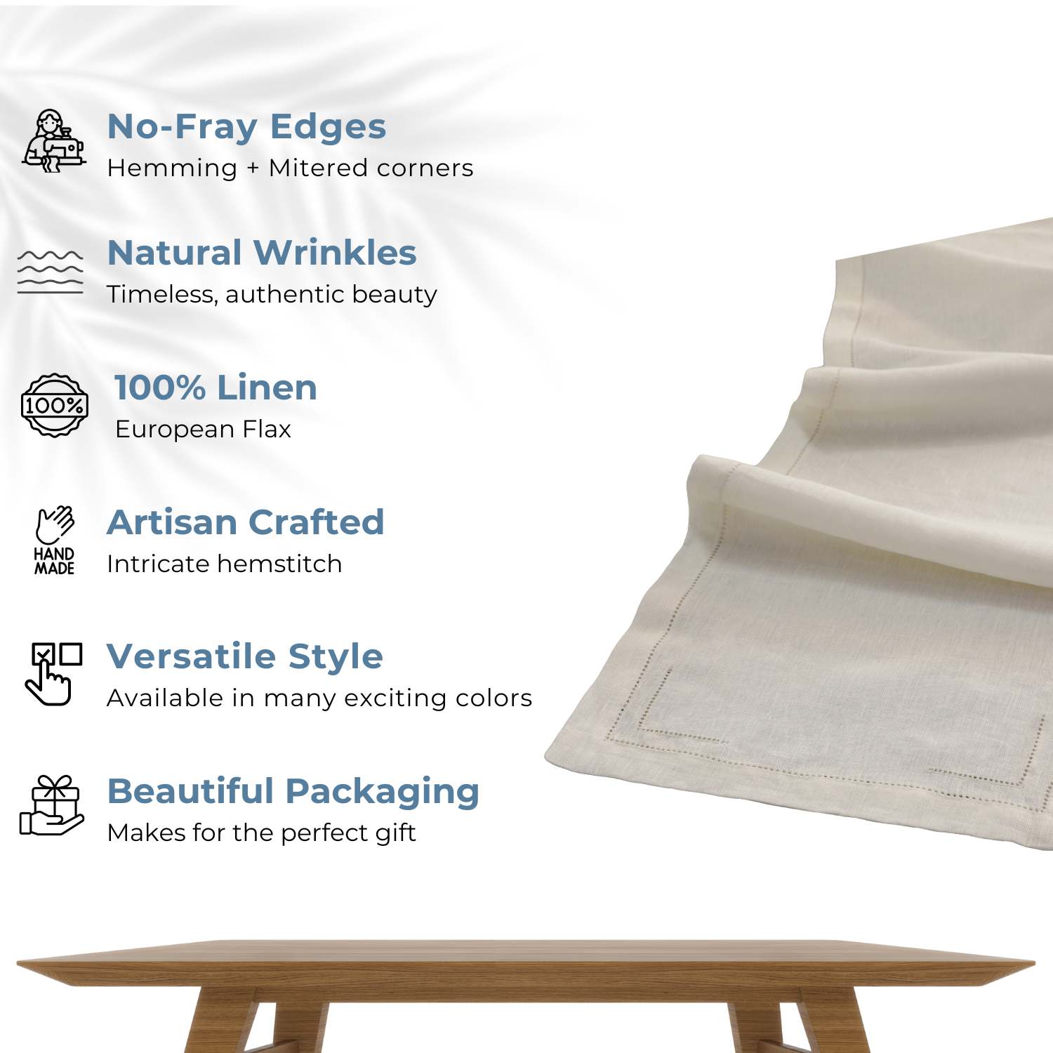 Milk White 100% Linen Incomplete Hemstitch Table Runner 72