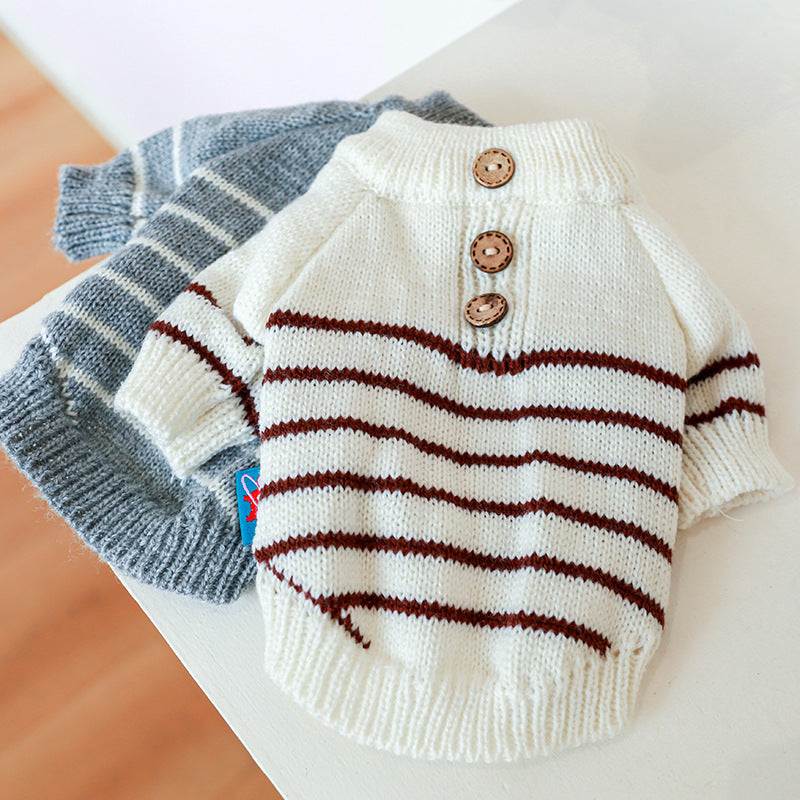 Striped Buttoned Dog Cat Sweater