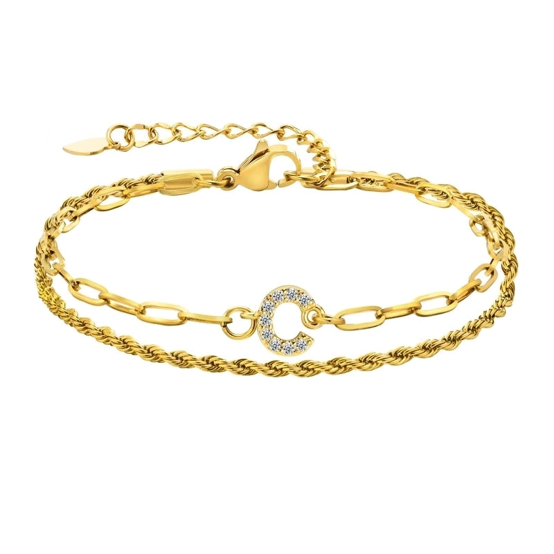 201 Stainless Steel 18K Gold Plated IG Style Inlay Letter Zircon Bracelets