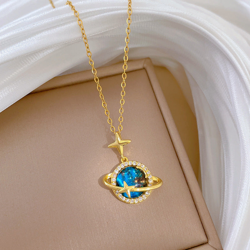 Starry Sky Stars Moon Full Diamond Gorgeous Full Diamond Necklace Female Versatile Clavicle Chain Titanium Steel