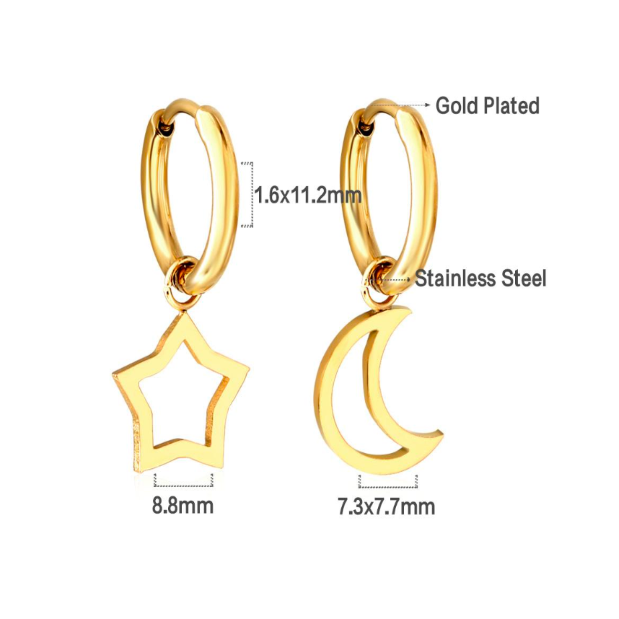 Starry moon charm hoops - Gold