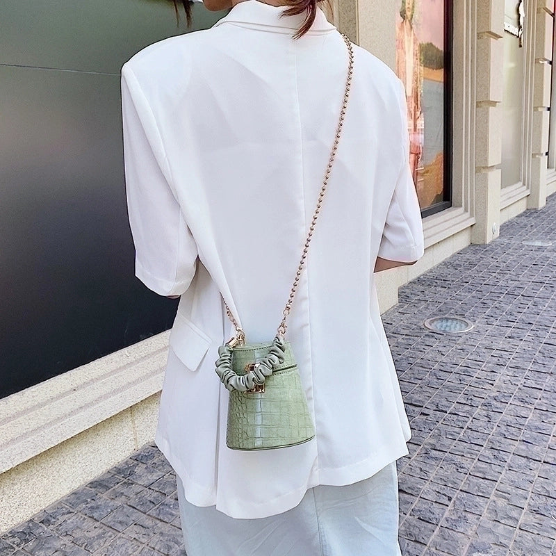 Women's Medium Pu Leather Marble Solid Color Streetwear Lock Clasp Bucket Bag