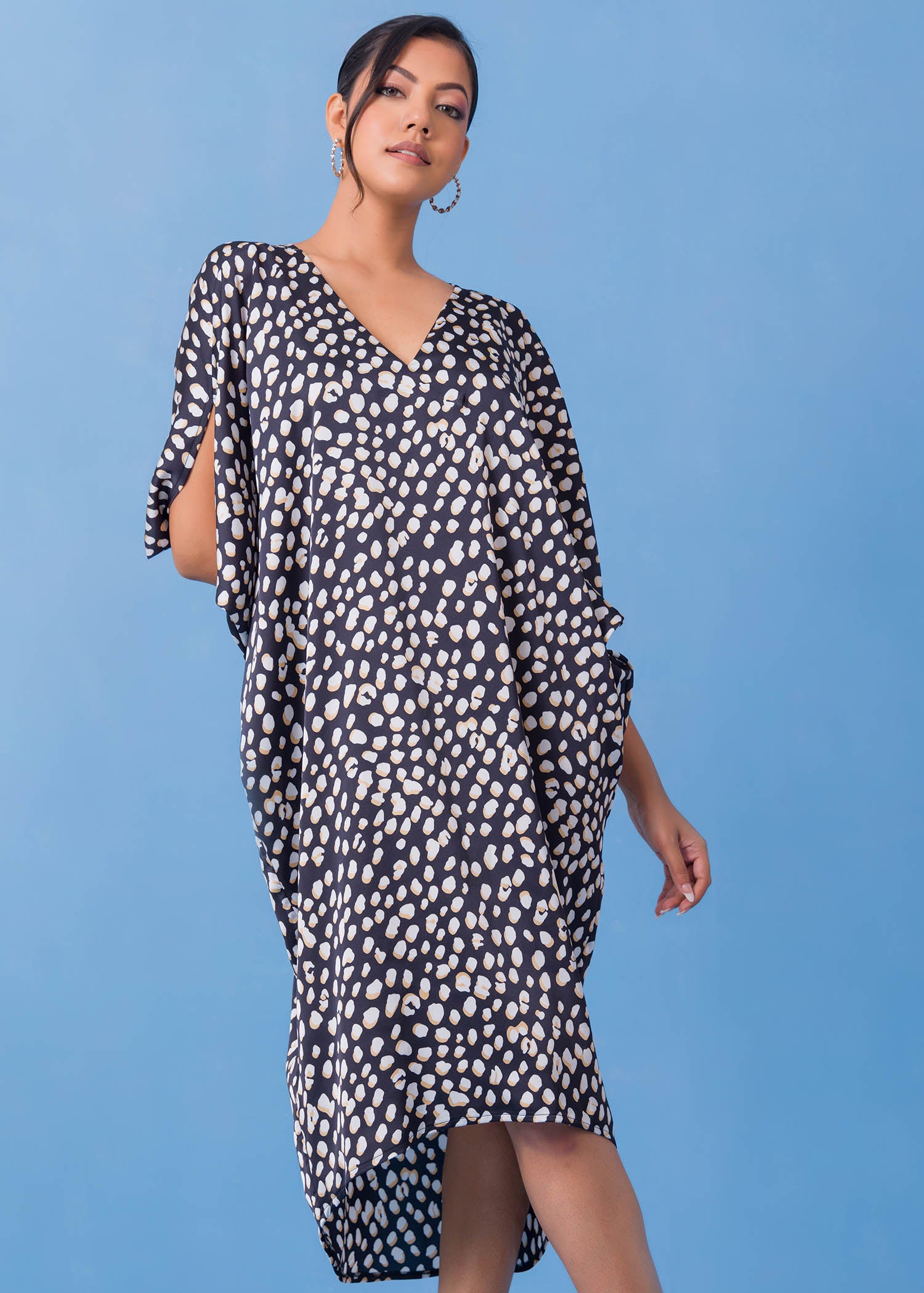 V Printed Neck Kaftan Dress