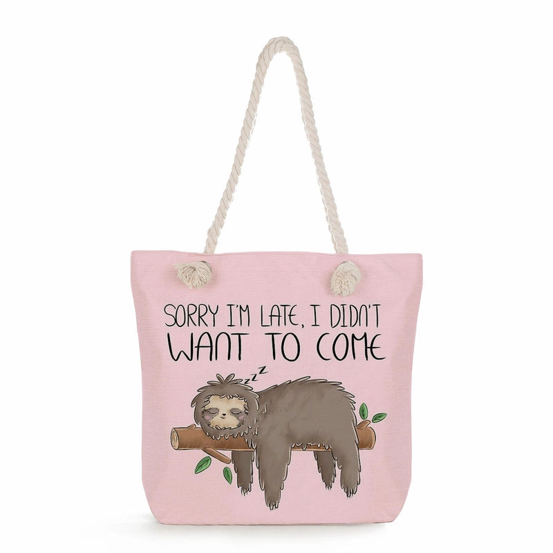 Women's Cotton And Linen Sloth Cute Square Zipper Tote Bag