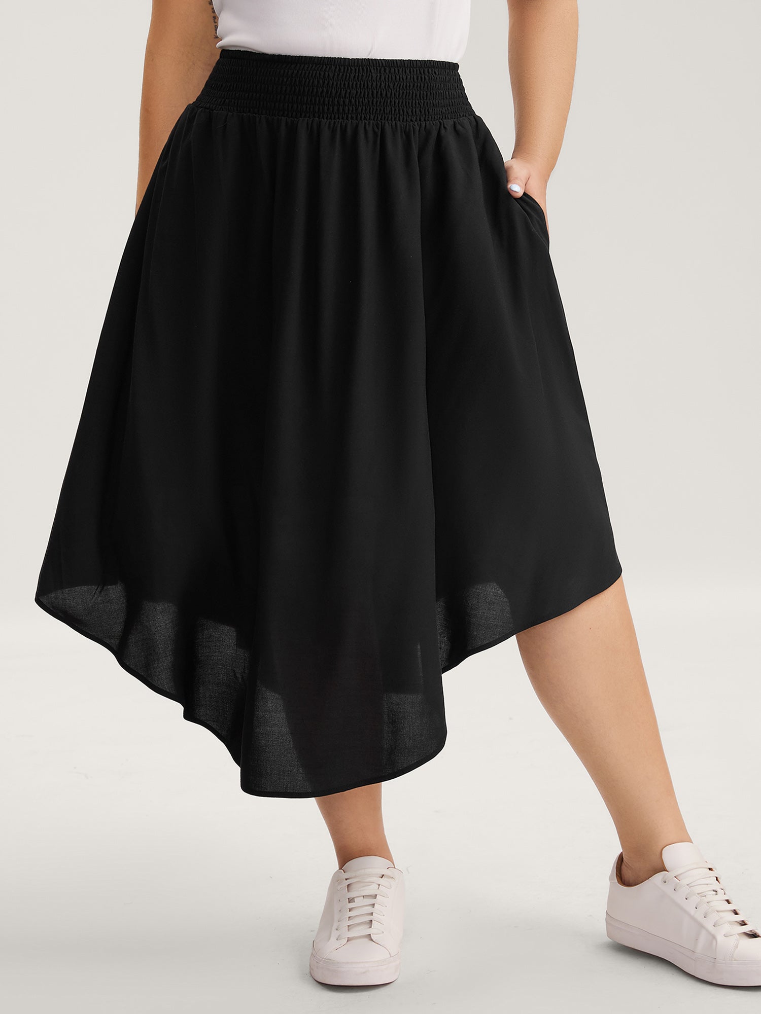 Wide Shirred Waist Flared Maxi Skirt