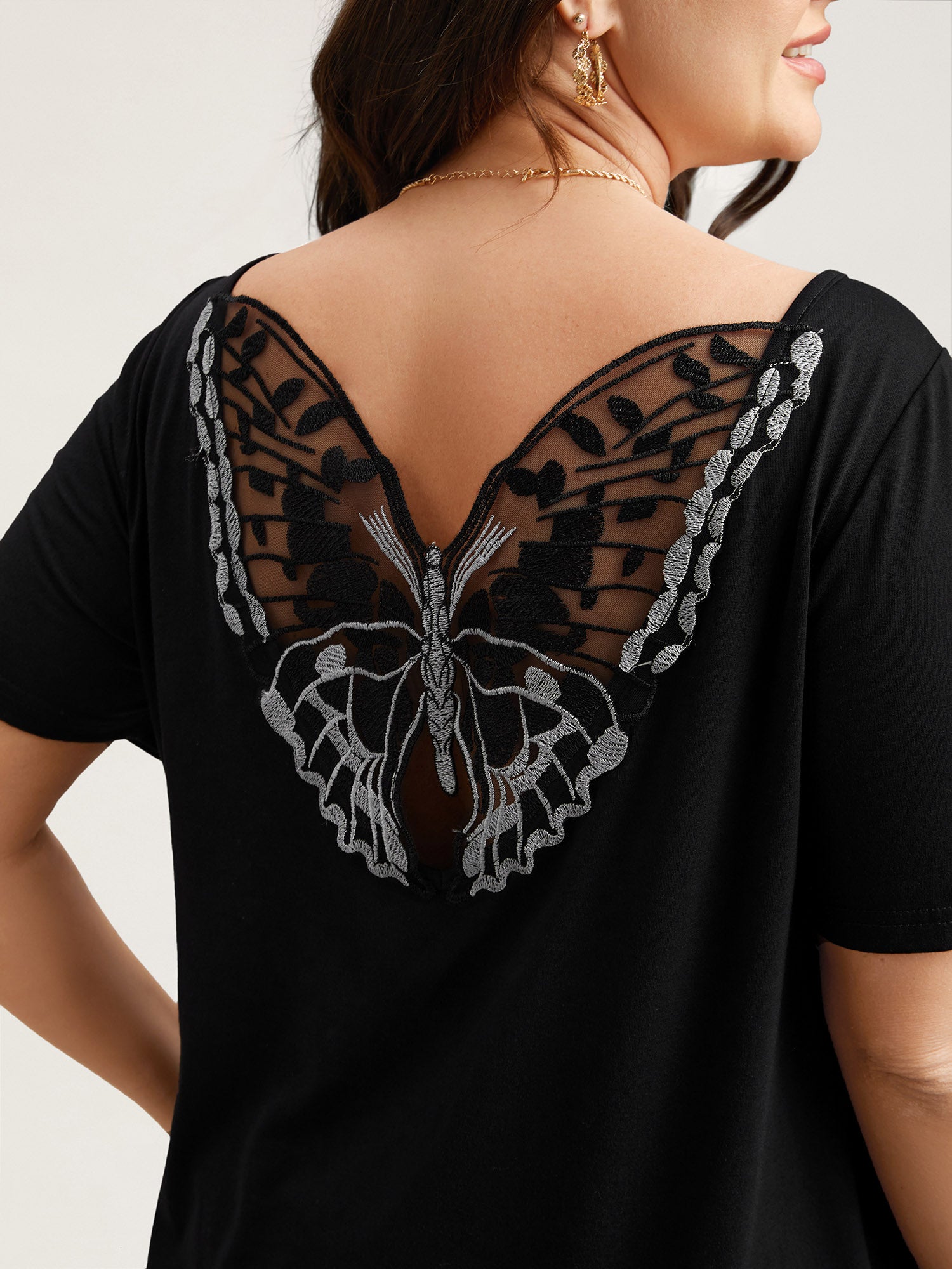 Butterfly Back Stretchy Round Neck T-Shirt