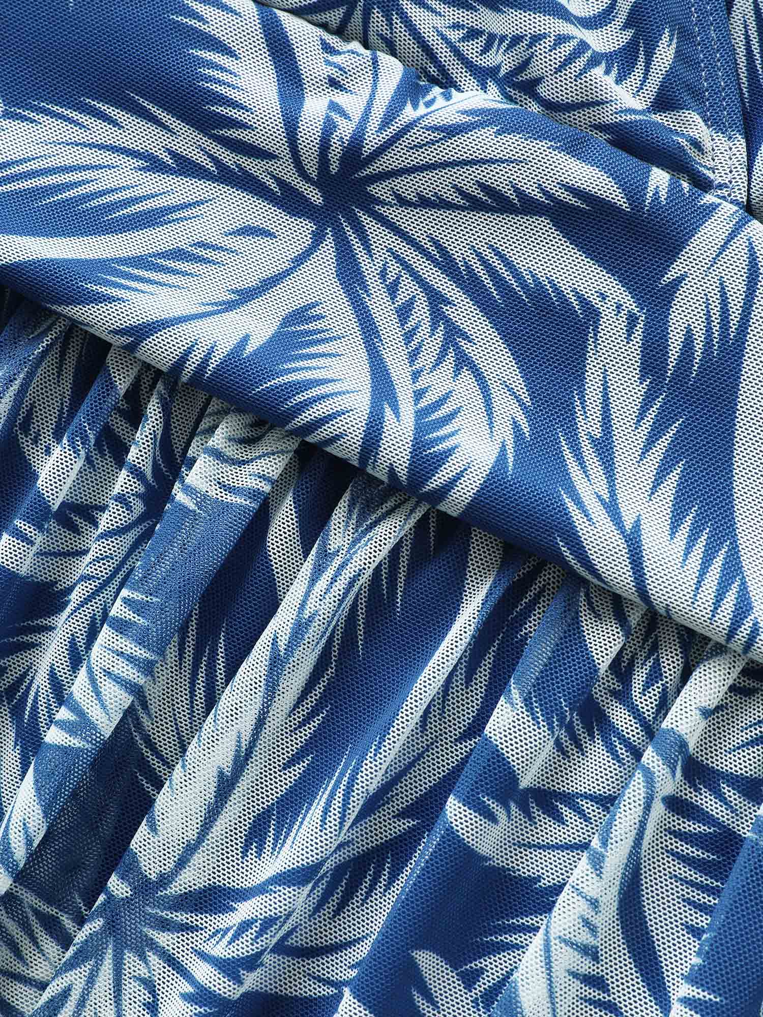 Tropical Print Overlap Collar Swim Dress