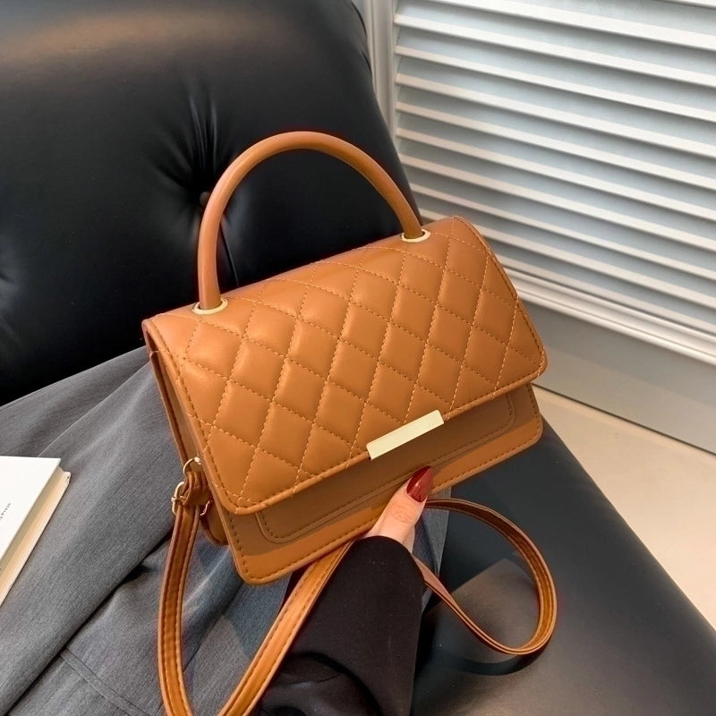 Women's Pu Leather Solid Color Classic Style Square Flip Cover Shoulder Bag