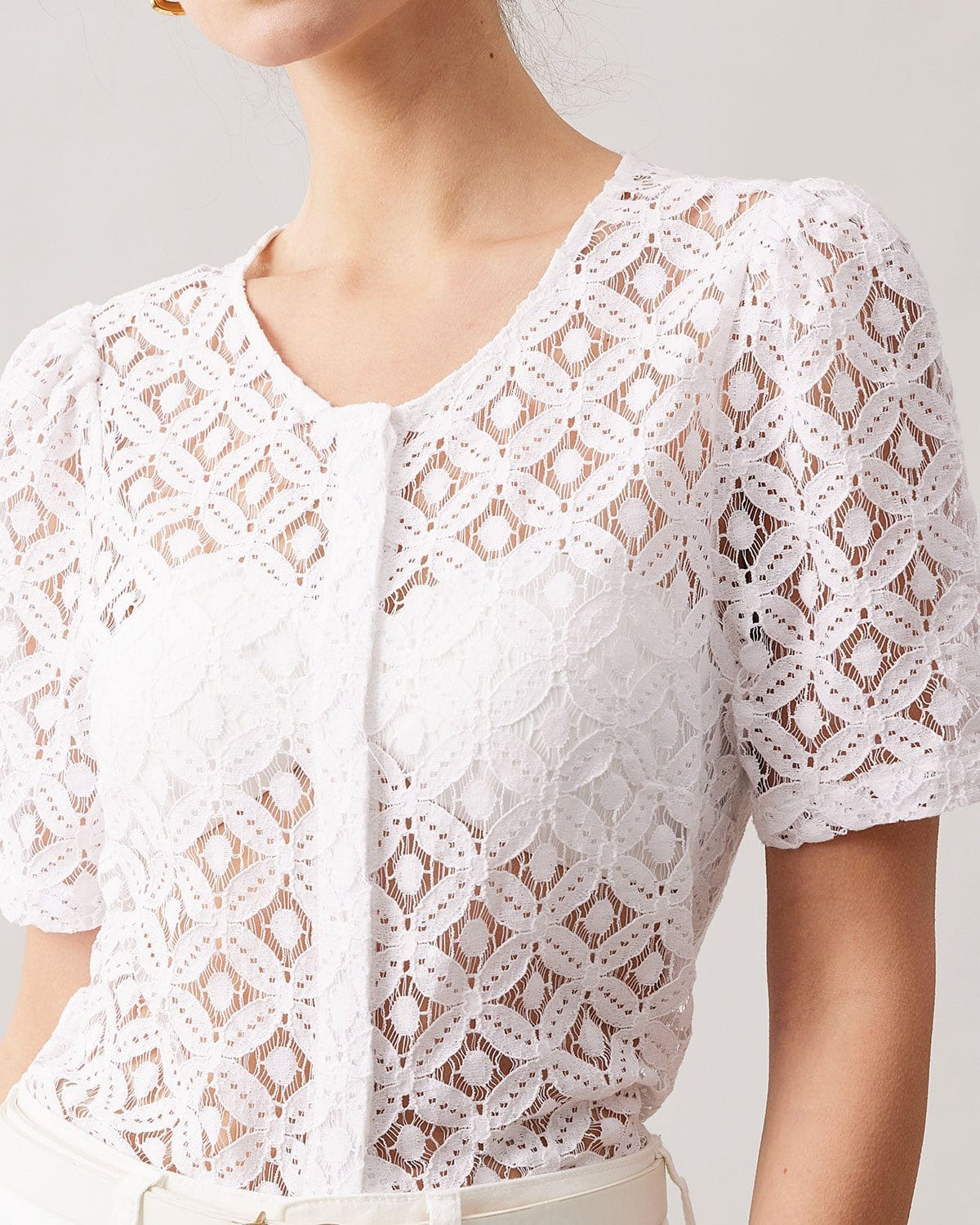 The White Lace Puff Sleeve Blouse