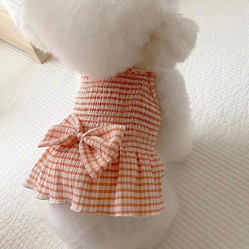 Plaid Bowknot Breathable Dog Cat Dress