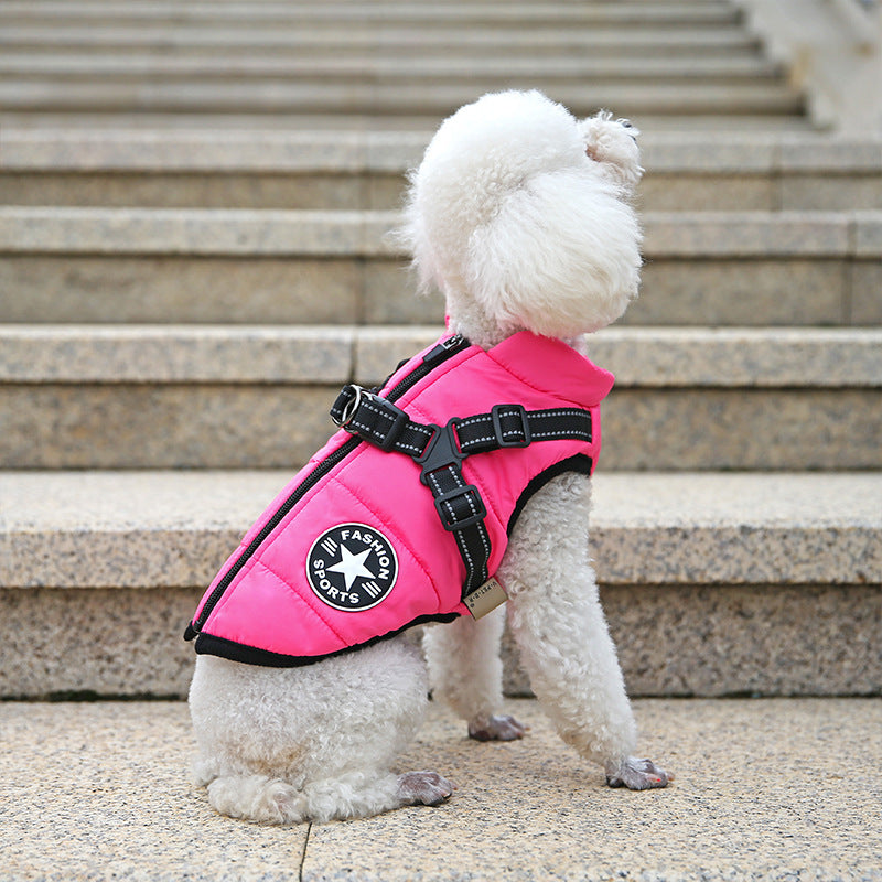 Warm Zipped Dog Jacket Vest Harness