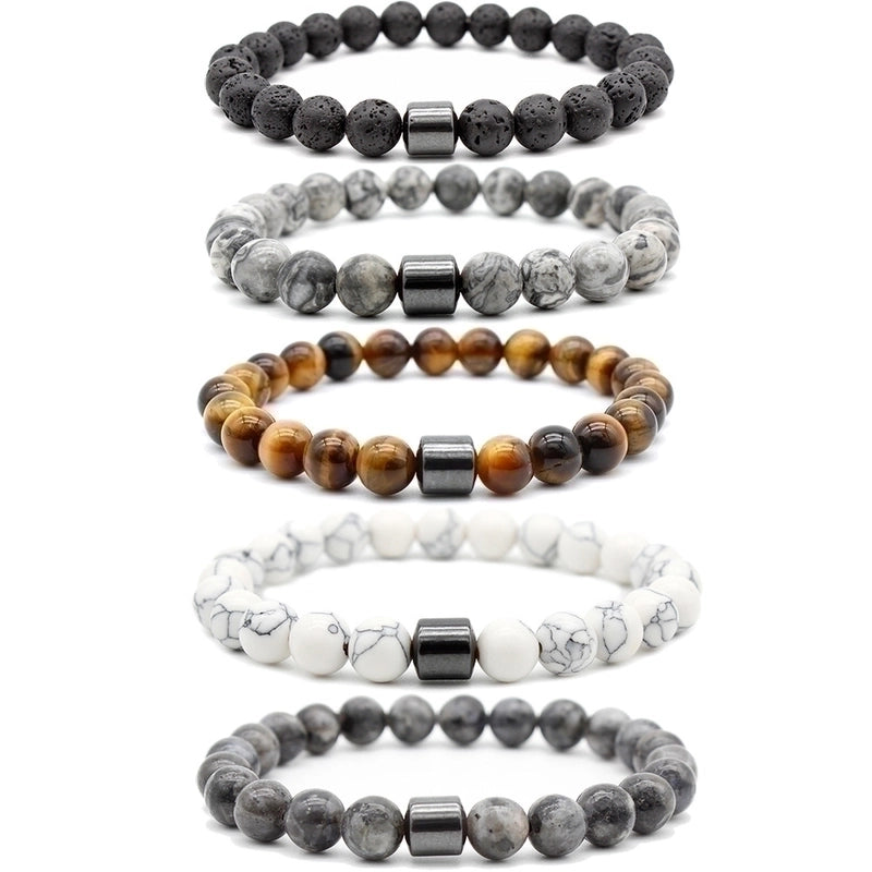 Fashion Geometric Natural Stone Elastic String Magnetic Black Gall Stone Woven Chain Bracelets In Bulk