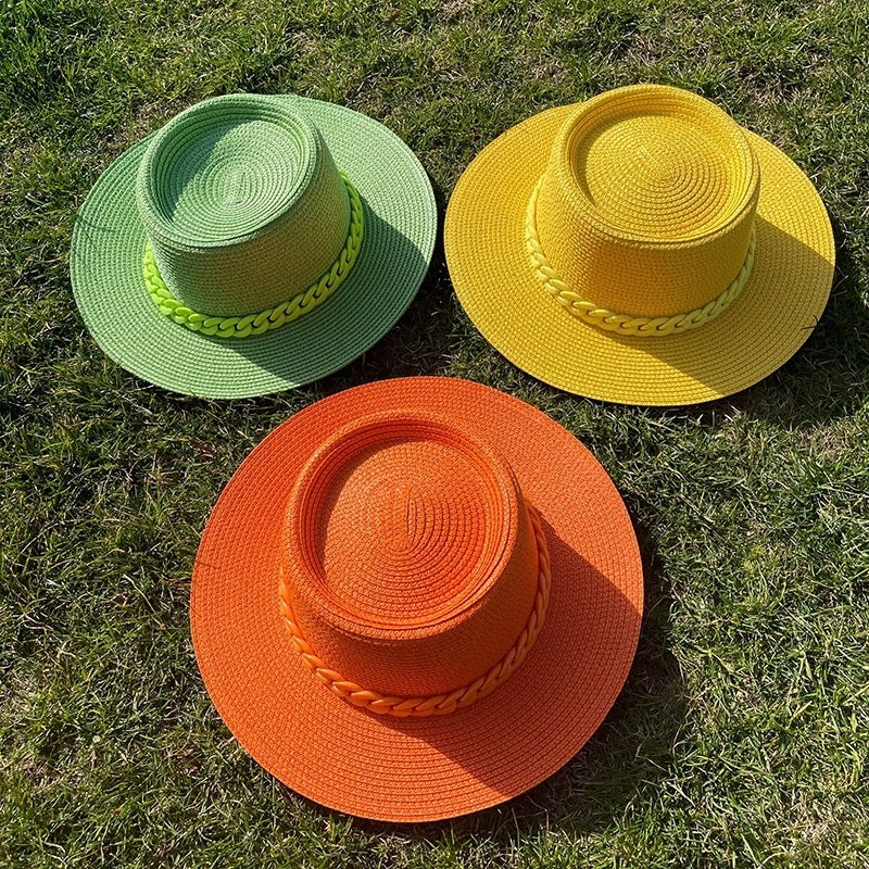 Women's Minimalist Solid Color Chain Flat Eaves Sun Hat