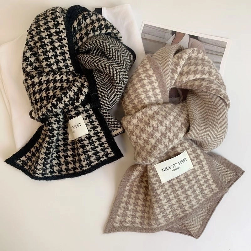 Women's Scarf Winter New  Atmosphere Double-sided Student Cute Warm Thickened Knitted High-grade Scarf