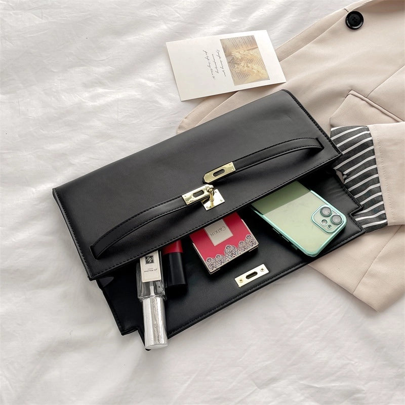 Women's Pu Leather Solid Color Elegant Square Lock Clasp Handbag