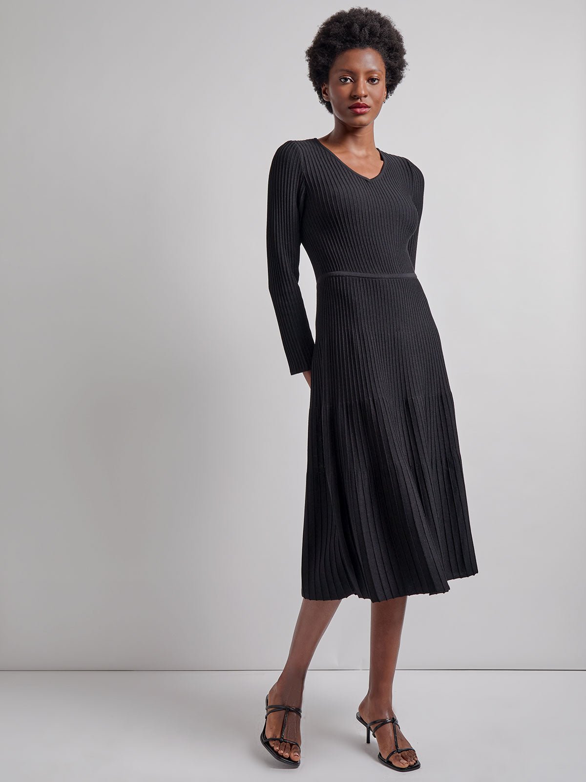 Fit & Flare Ribbed Soft Knit Midi Dress - Modern Fit