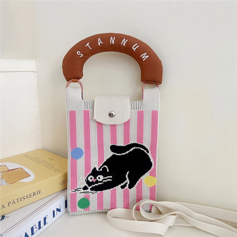 Women's Small Polyester Letter Cat Bow Knot Elegant Bucket Buckle Crossbody Bag