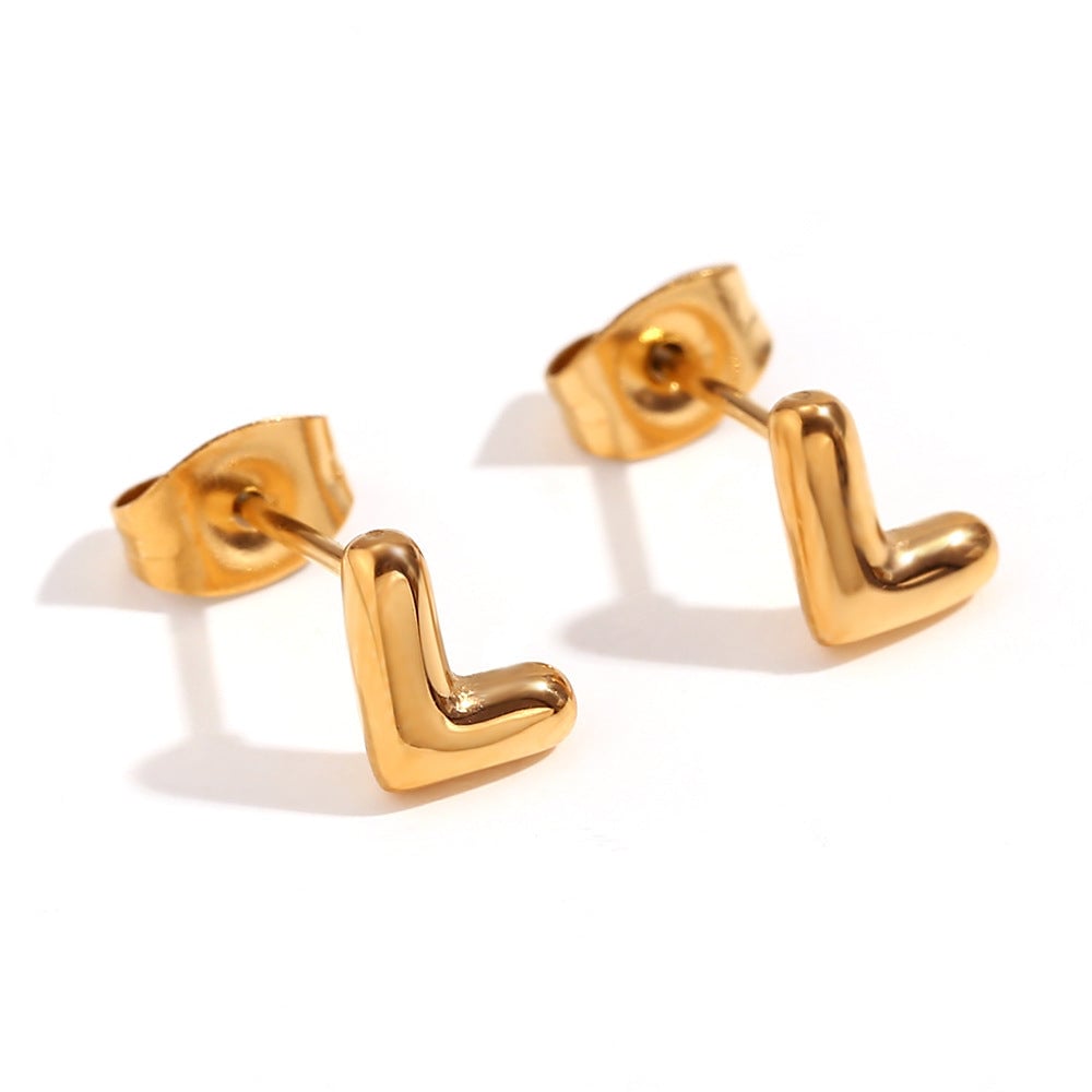 Minimalist Letter Number Geometric Text Stainless Steel 18K Gold Plated Stud Earrings