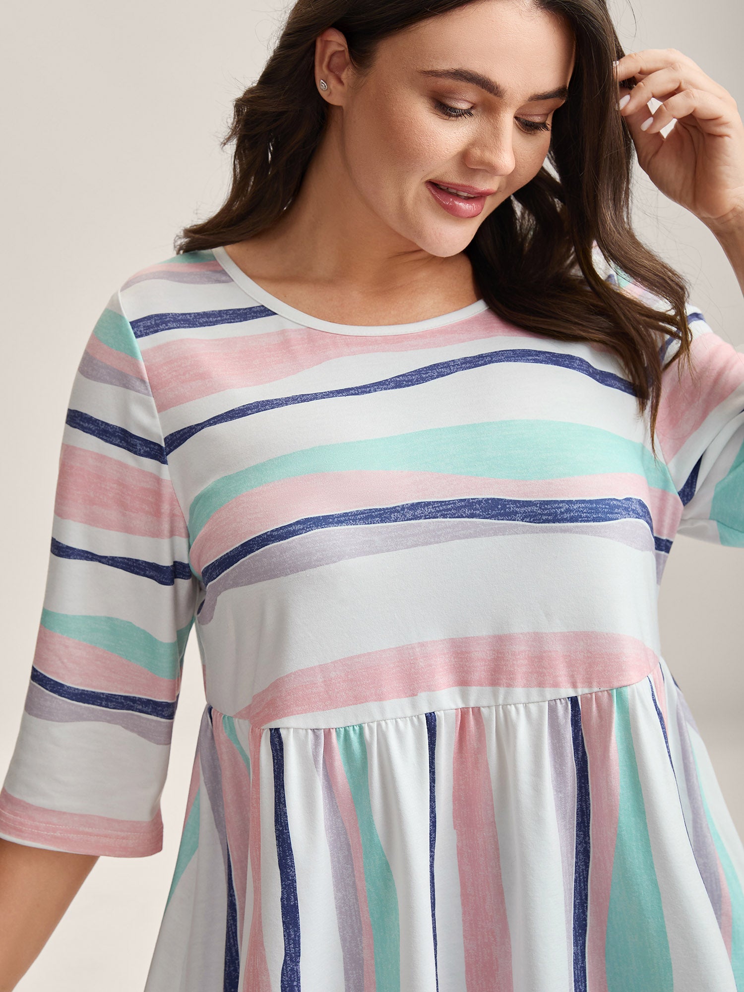 Color Contrast Seven-Quarter Sleeve T-Shirt