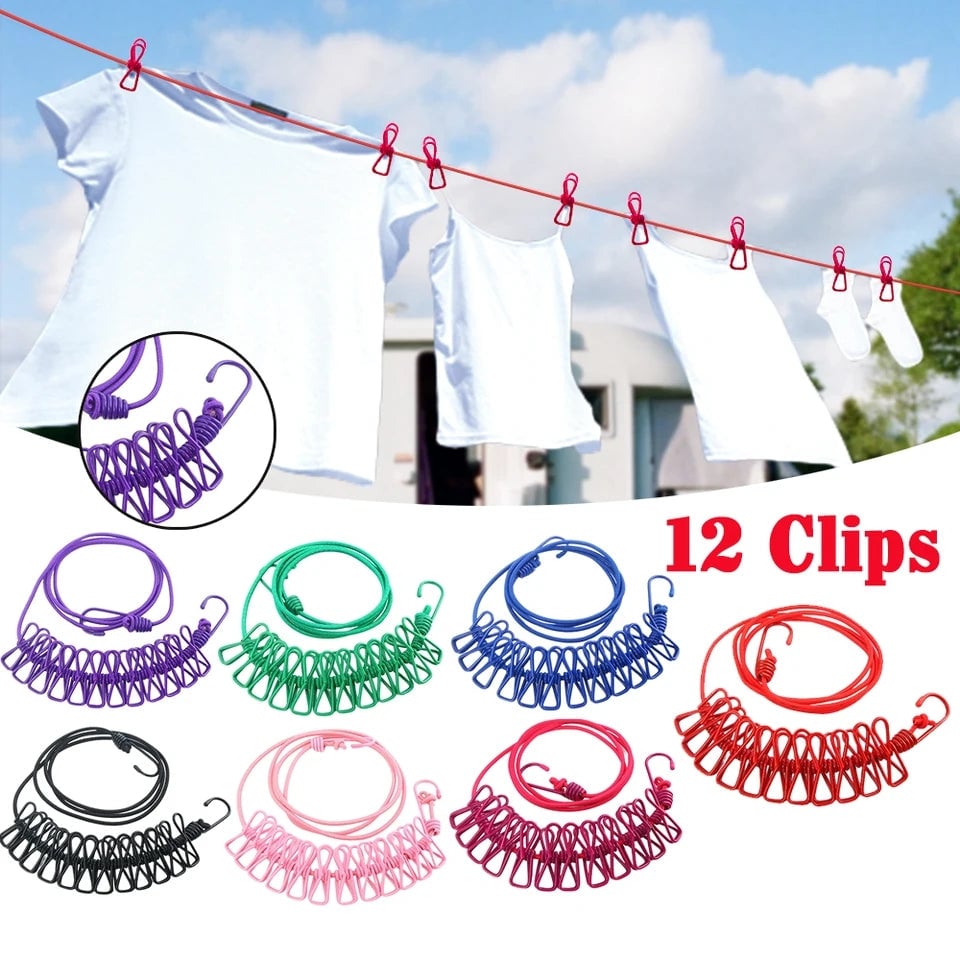 12 CLIPS DRYING CLOTHES ROPE