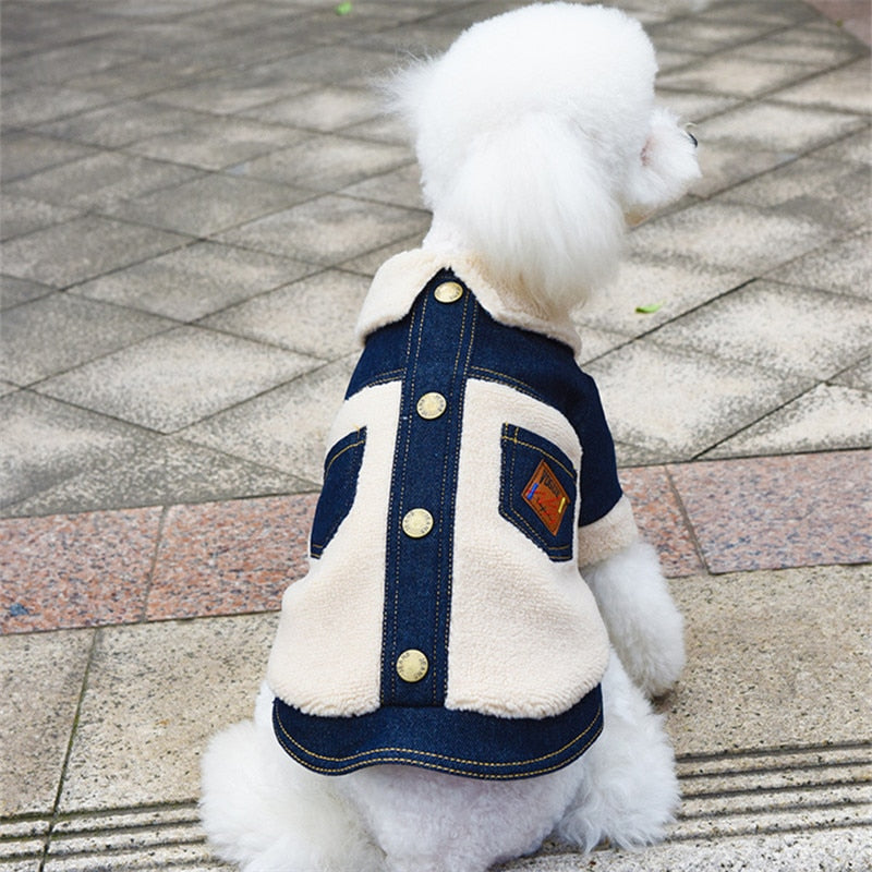 Furry Denim Dog Jacket Coat