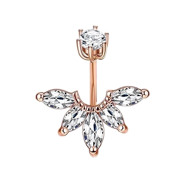 5 Pieces Fashion Water Droplets Stainless Steel Inlay Zircon Belly Ring 5 Pieces