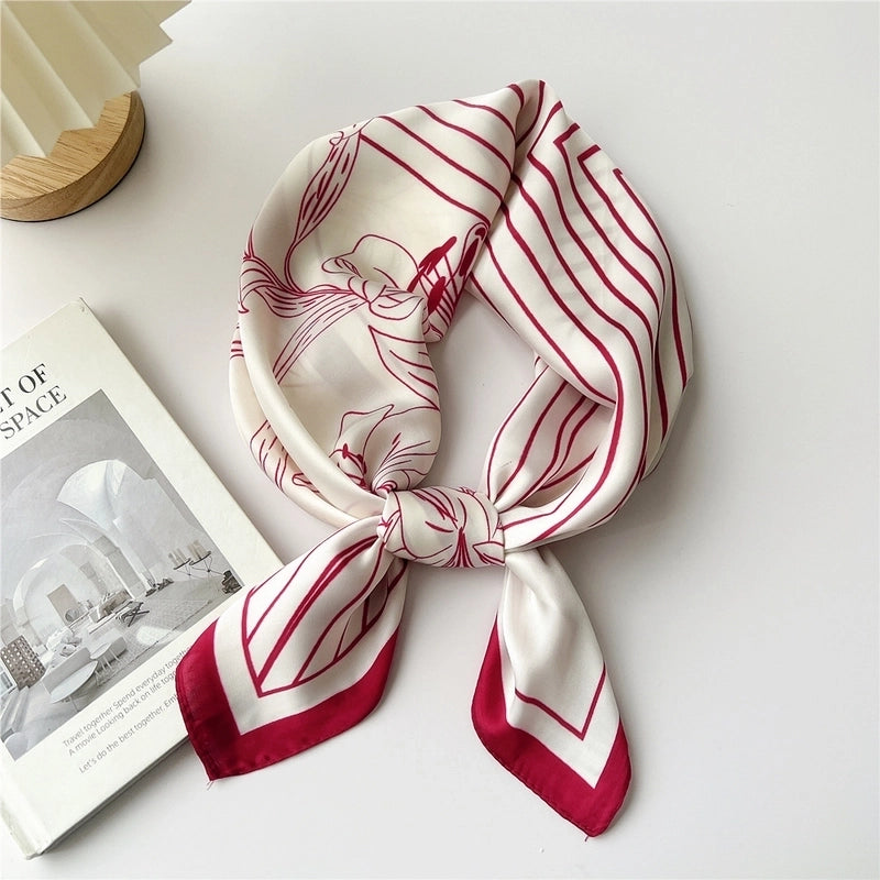 Women's Cartoon Style Cute Minimalist Printing Polyester Printing Silk Scarf