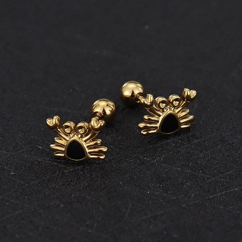 1 Piece Cute Minimalist Geometric Animal Crown Plating Titanium Steel Ear Studs