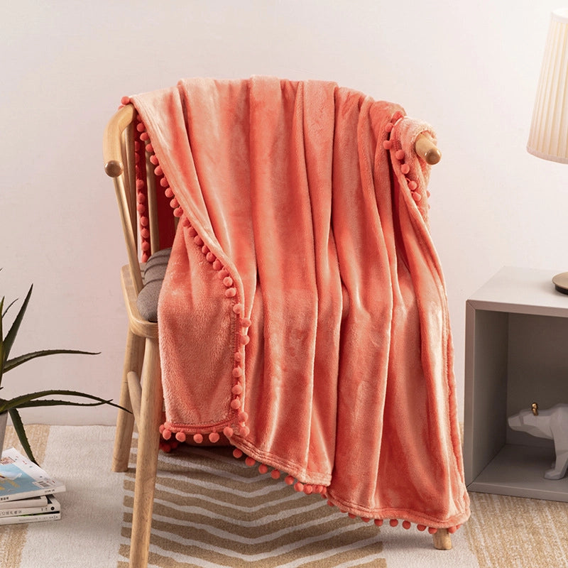 Tassel Ball Solid Color Blanket Sofa Dormitory Blanket Gift Air Conditioning Blanket