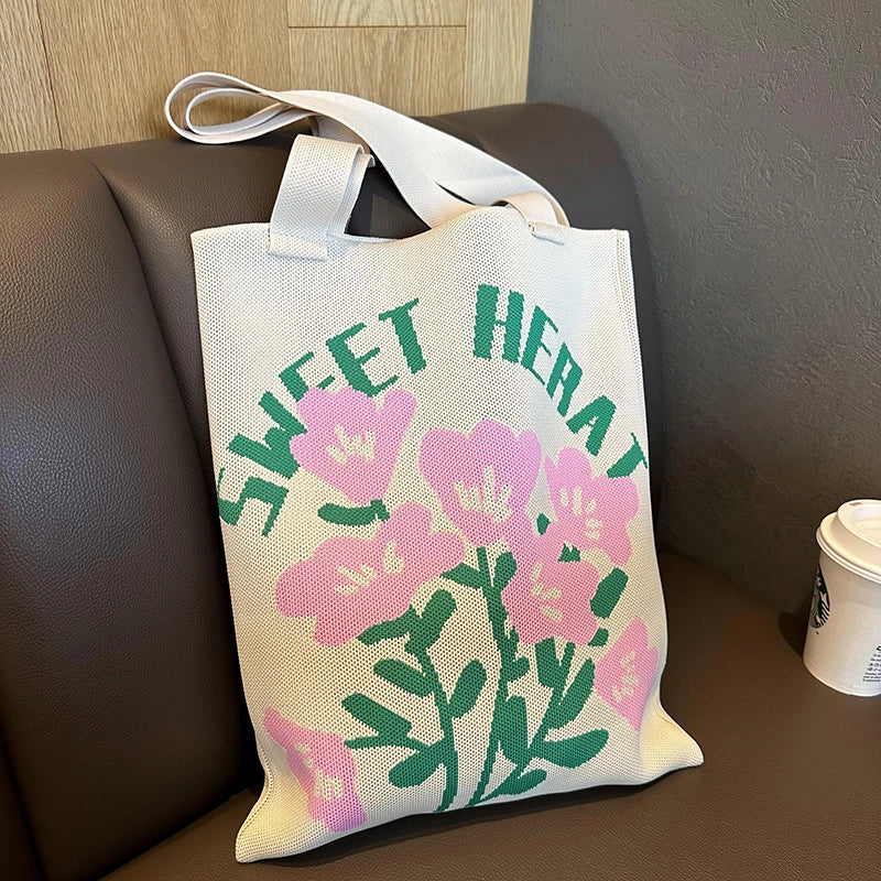 New Cartoon Sheep Knitted Shoulder Bag Women's High-grade Large Capacity Niche Casual Hand Bag Messenger Bag