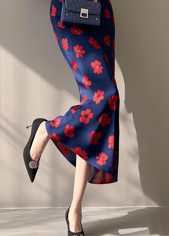 Fashion Blue Print High Waist Cotton Skirt Spring