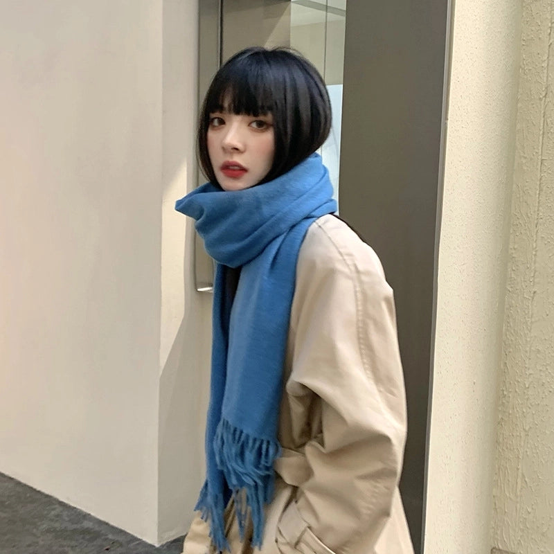 Women's Scarf Winter Versatile Long Solid Color Cashmere-like  Shawl Autumn And Winter Thickened Warm Knitted Scarf Men's Fashion