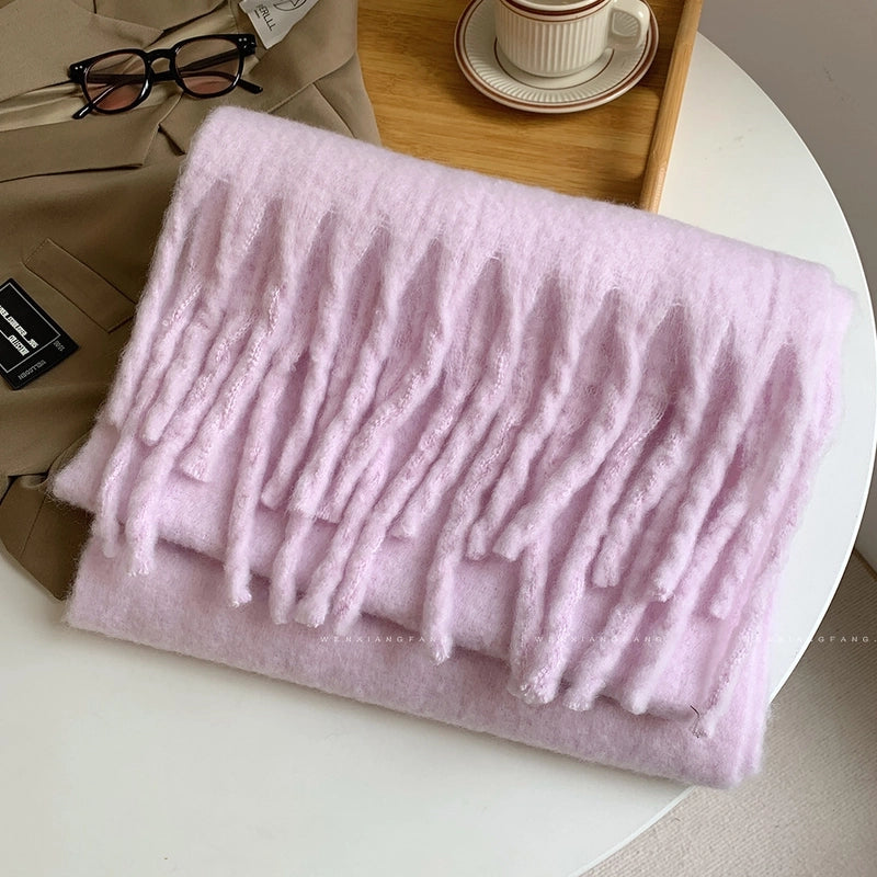 Solid Color Mohair Scarf For Women Autumn And Winter New Scarf  High-grade Thick Warm Shawl