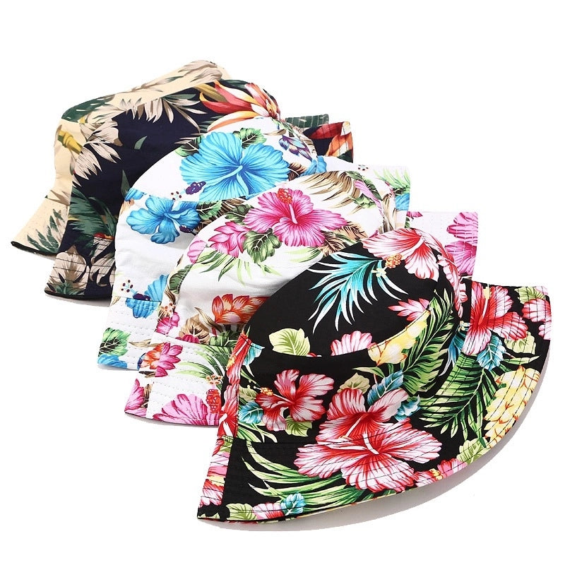 Women's Minimalist Flower Printing Flat Eaves Bucket Hat