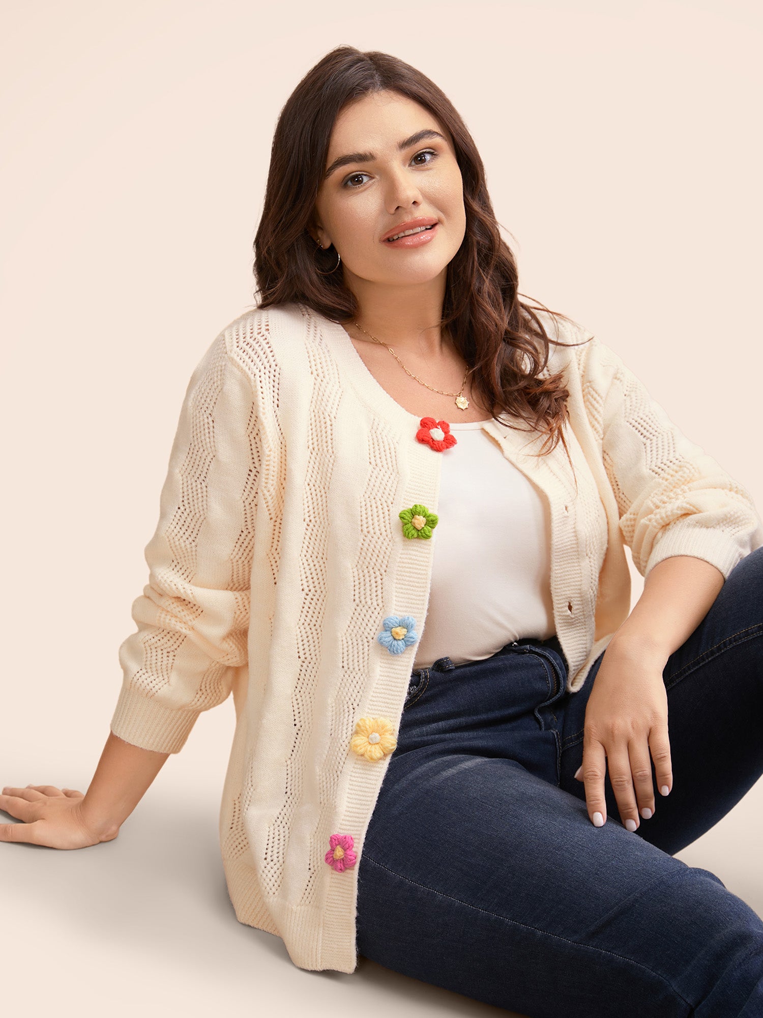 Supersoft Essentials Stereo Flower Design Textured Cardigan